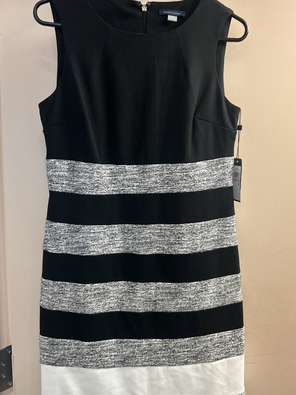NWT Tommy Hilfiger Black White Gray Mottled Stripe Sleeveless Dress Size 6